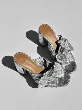 Abound Metallic Silver Pleated Bow Block Heel Mule Sandals